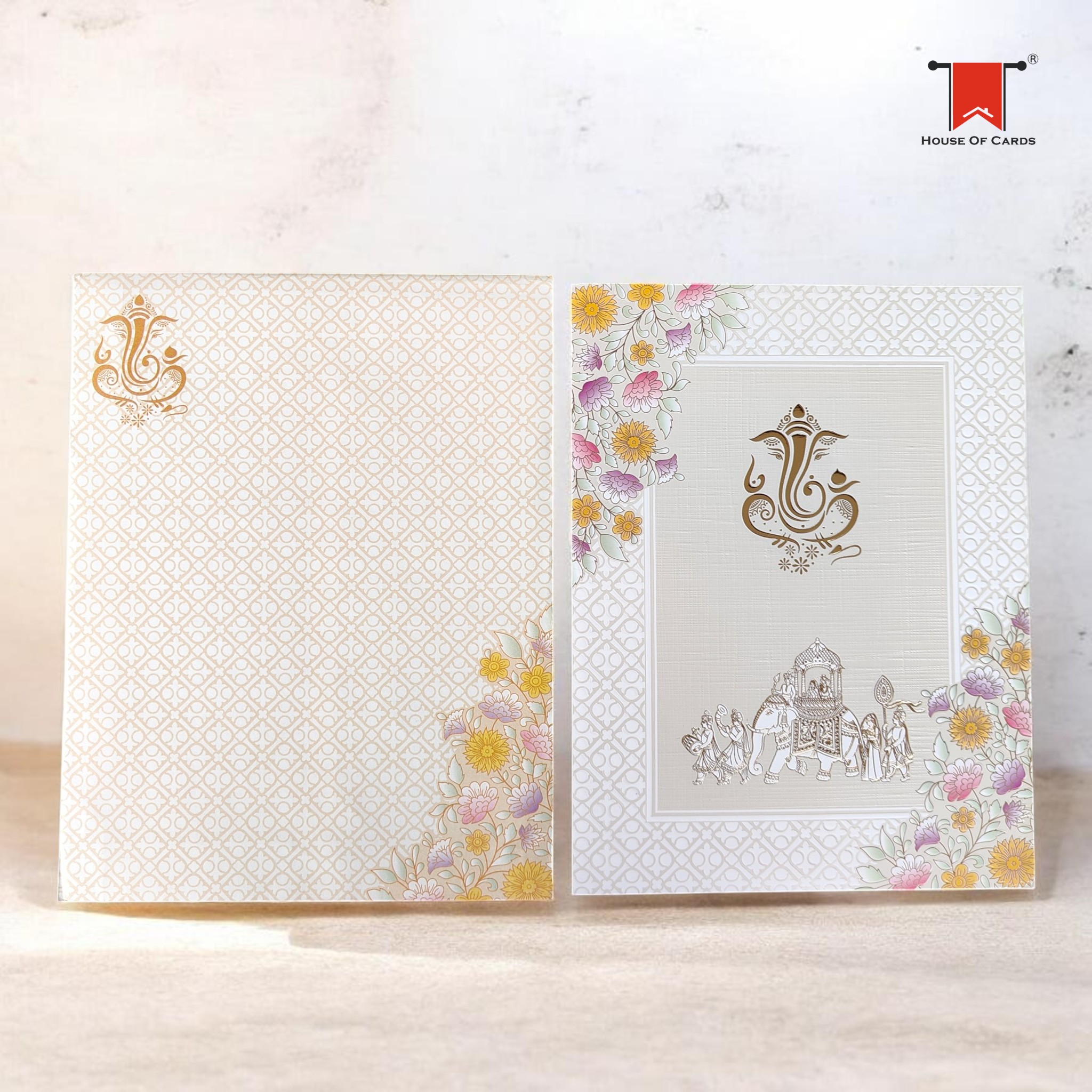 White Floral Chariot Wedding card
