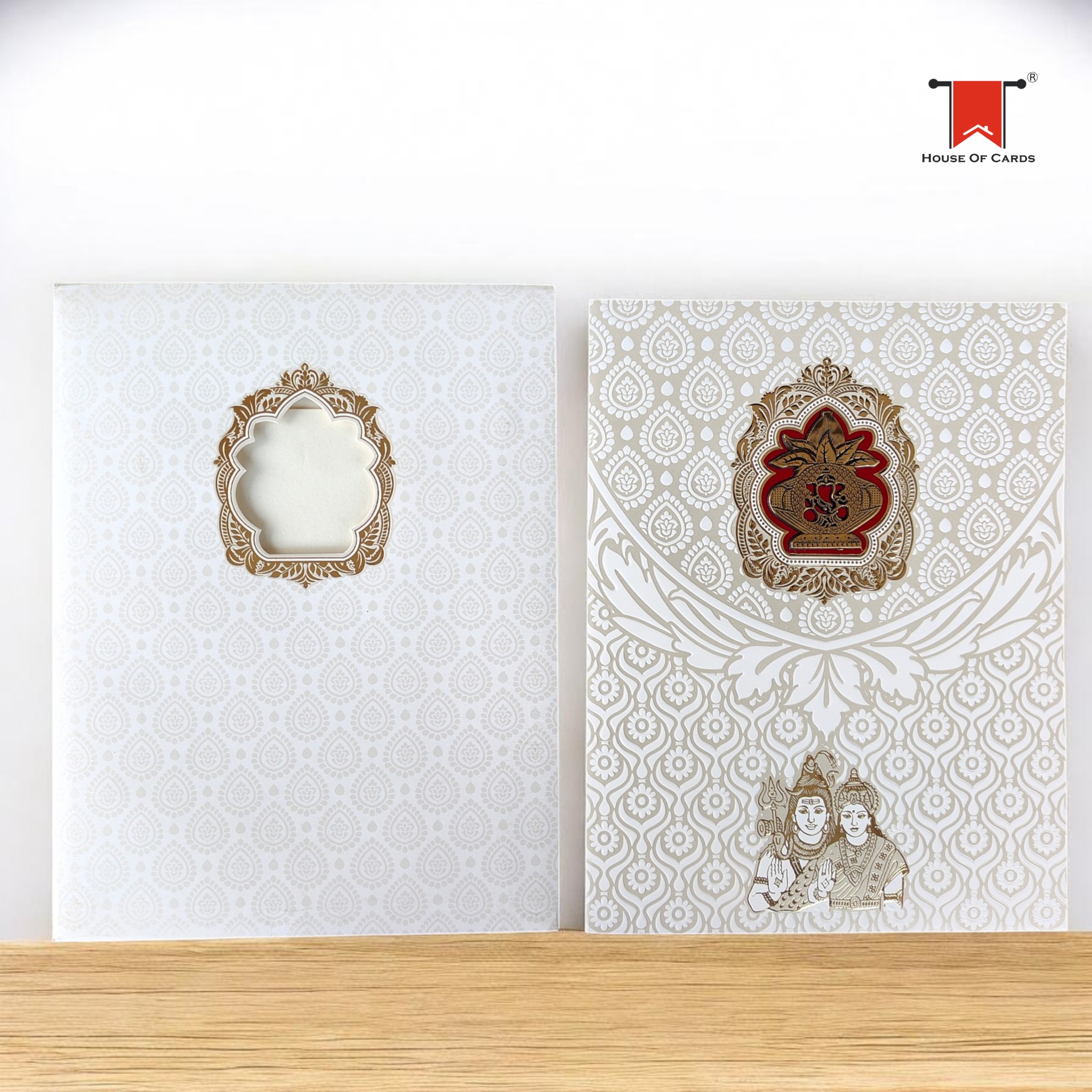 Kalasha Shape Cutout Shiva Parvati Wedding card