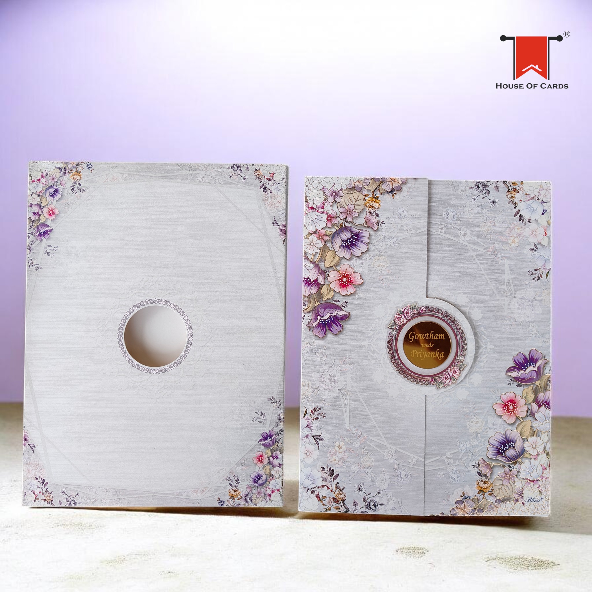 Lavender Shade Floral Box Wedding card