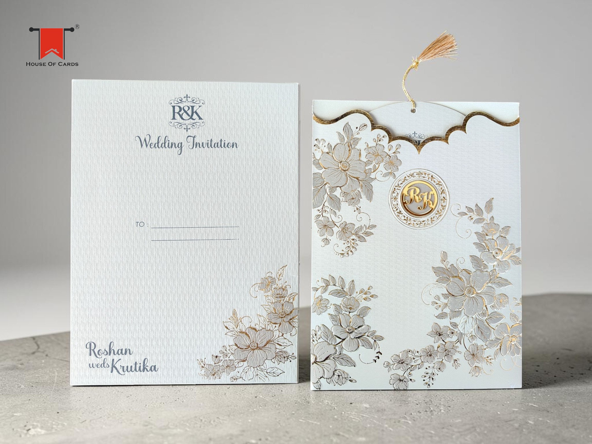 Greyish Texture Premium Wedding card