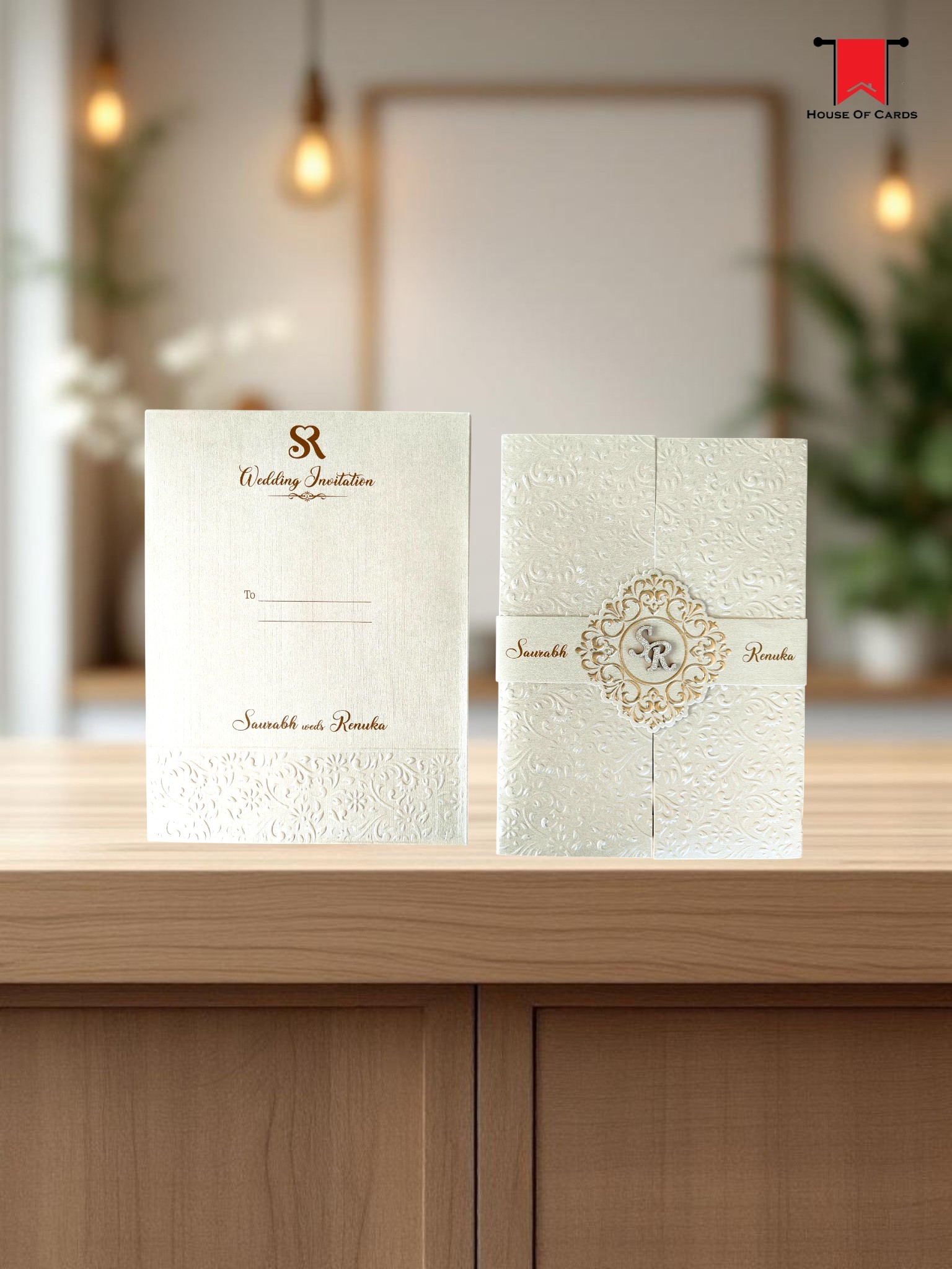Gold Metallic Door Style Band Wedding card