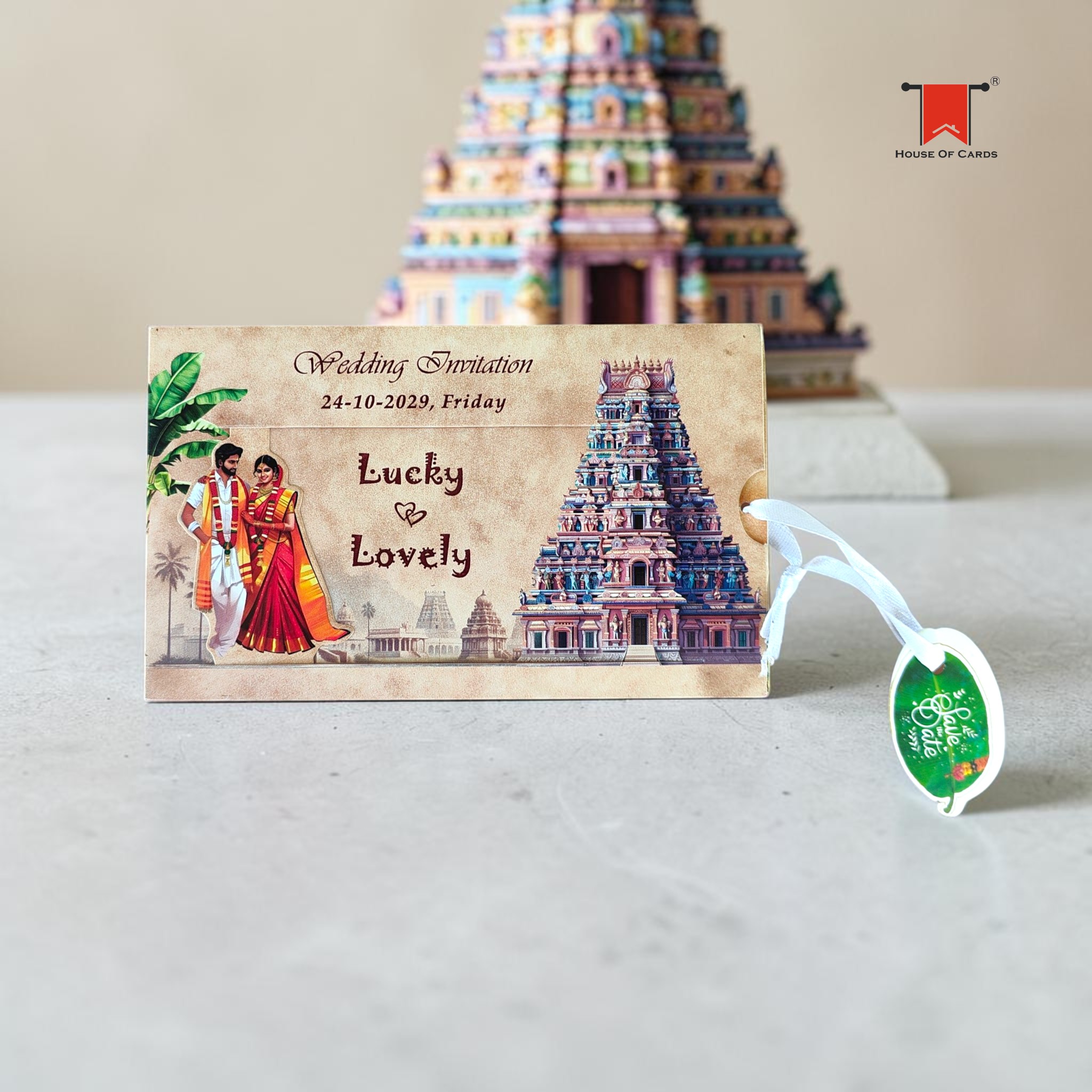 South Indian Temple theme wedding invitation card slider style wedding invitation