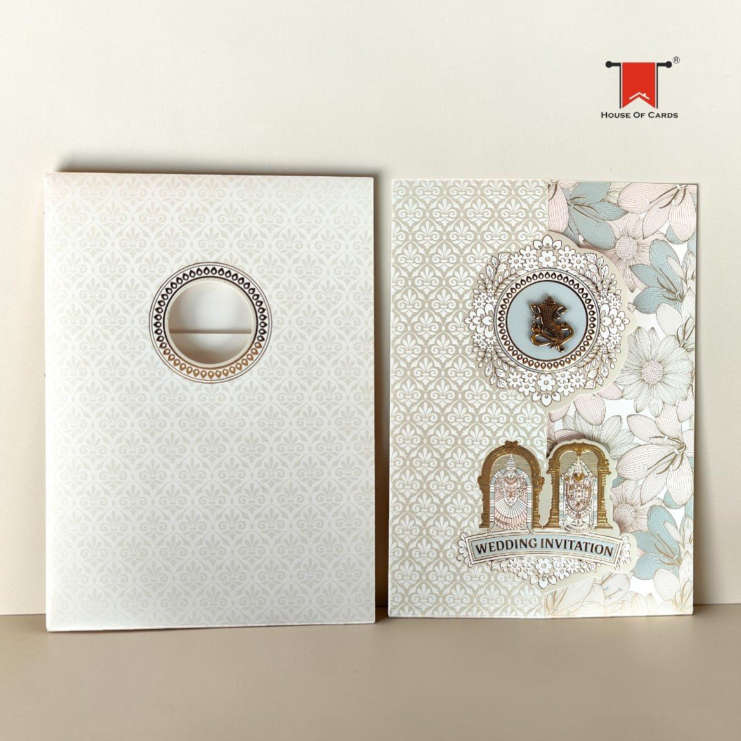 White Floral Balaji Door Style Wedding card wedding invitation